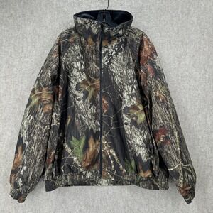 Port Authority Camo Fleece Lined Bomber Jacket Mens 2XL Mossy Oak Coat Hunting